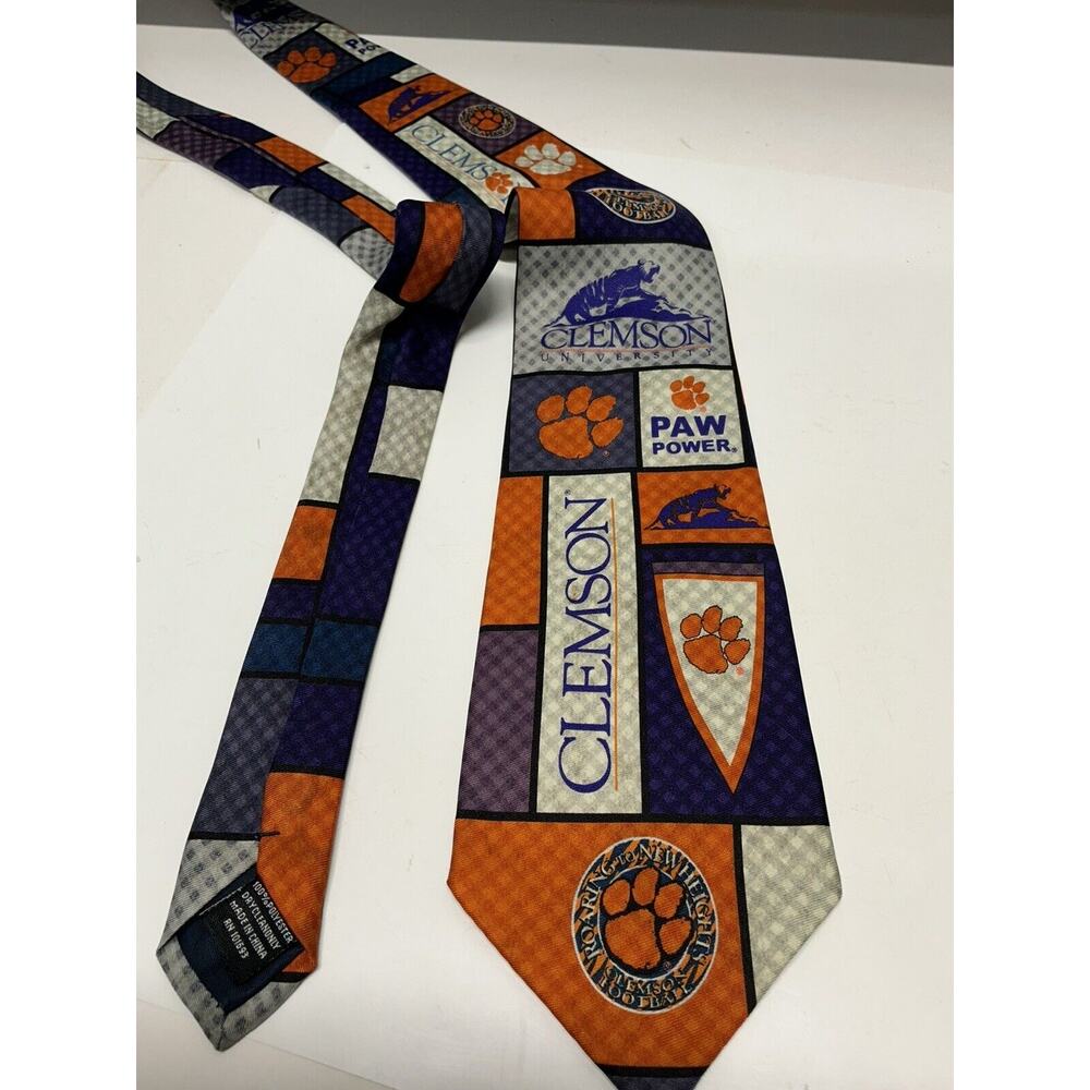 Clemson University Themed Tie Tclemson Tigers Football‎ 100% Polyester - EUC